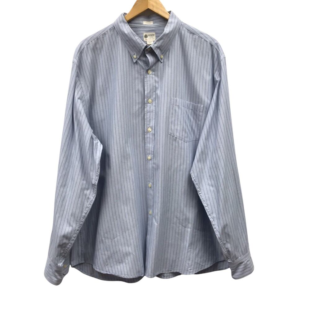 J Crew Shirt Mens XXL Tailored Fit Washed Casual Pinstripe Blue Green